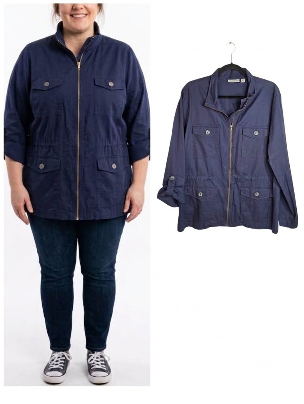 croft & barrow Navy Blue Zip Front Anorak Utility Jacket Women's Plus Size XXL